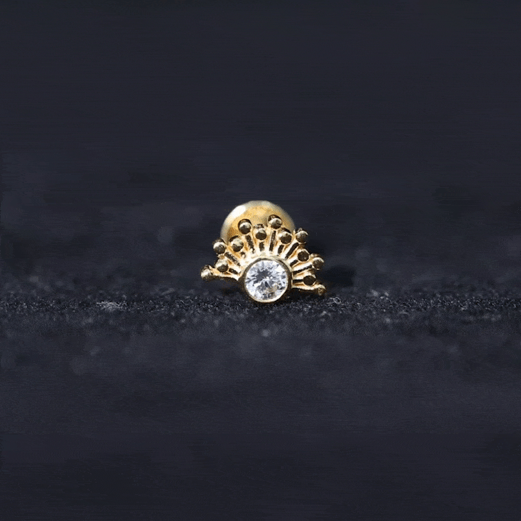 Bezel Set Diamond Sunburst Earring for Helix Piercing