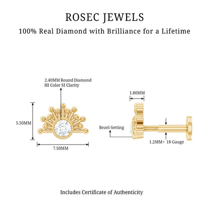 Bezel Set Diamond Sunburst Earring for Helix Piercing