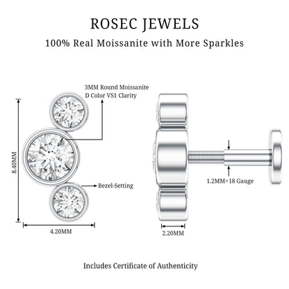 Certified Moissanite Three Stone Crawler Helix Earring