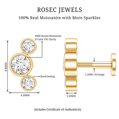 Certified Moissanite Three Stone Crawler Helix Earring