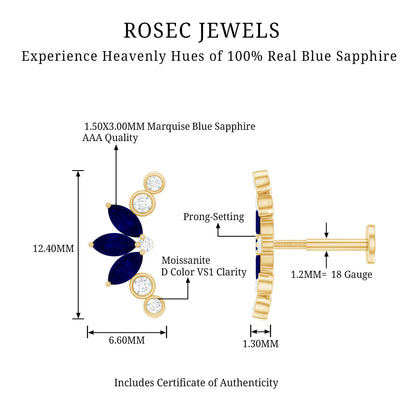 Natural Blue Sapphire Ear Crawler Earring