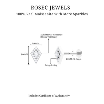 Unique Moissanite Kite Earring for Cartilage Piercing