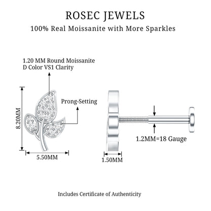 Dainty Moissanite Leaf Earring for Cartilage Piercing