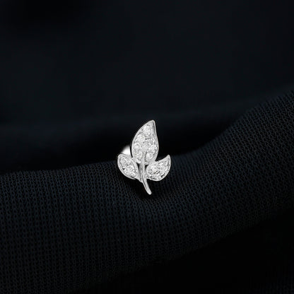 Dainty Moissanite Leaf Earring for Cartilage Piercing