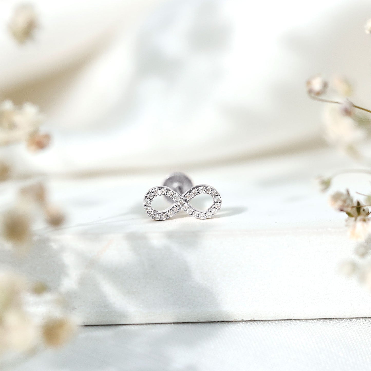 Round Diamond Infinity Earring for Cartilage Piercing