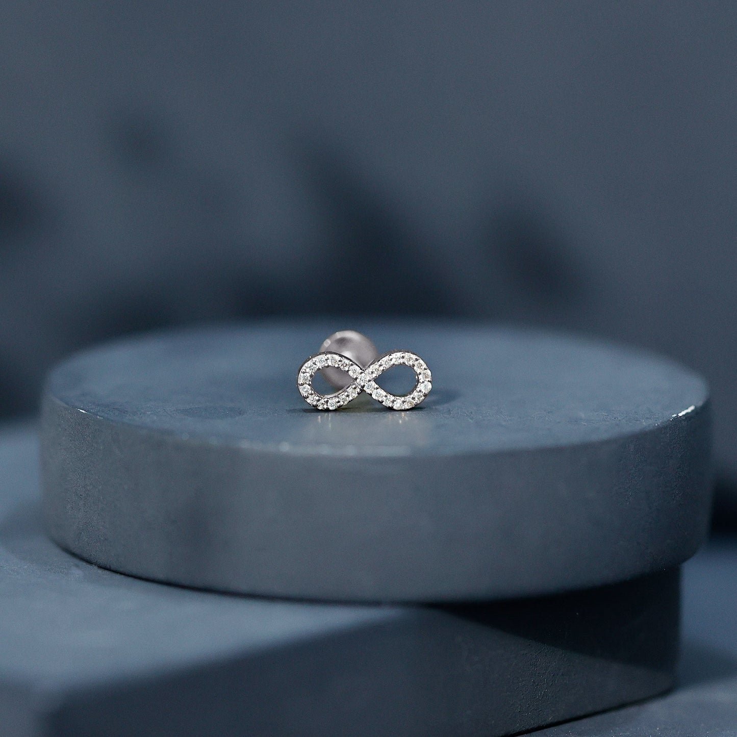 Round Diamond Infinity Earring for Cartilage Piercing