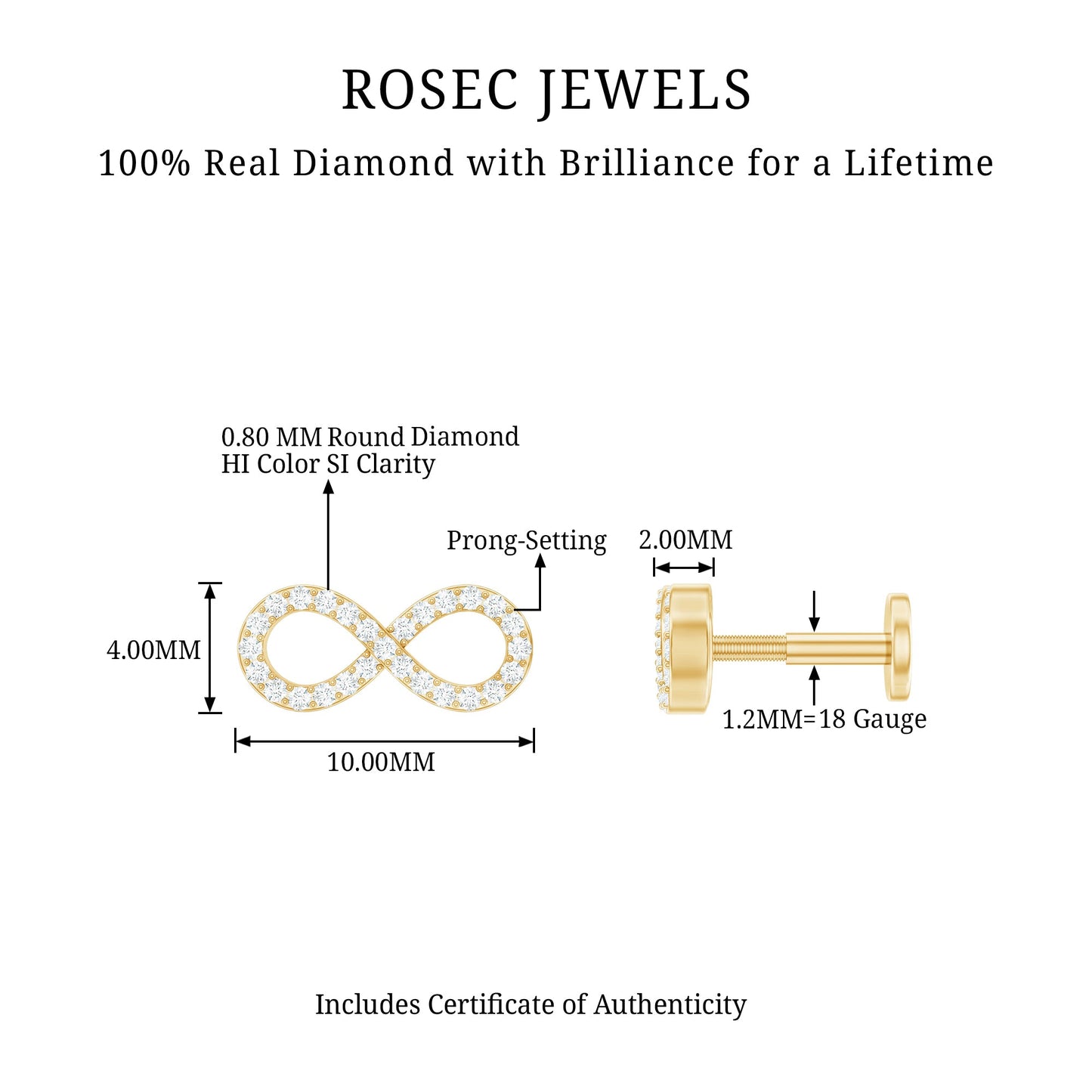 Round Diamond Infinity Earring for Cartilage Piercing