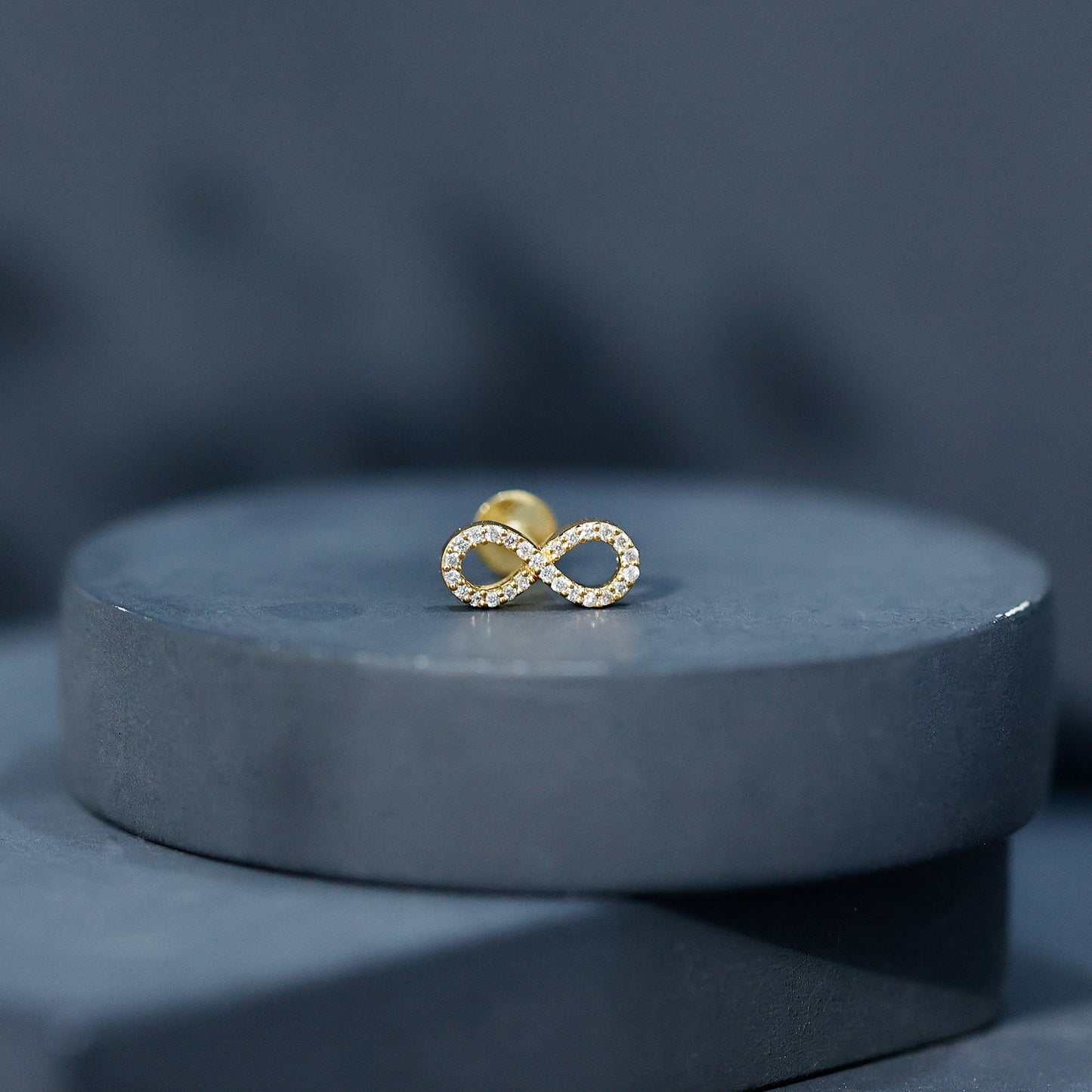 Round Diamond Infinity Earring for Cartilage Piercing