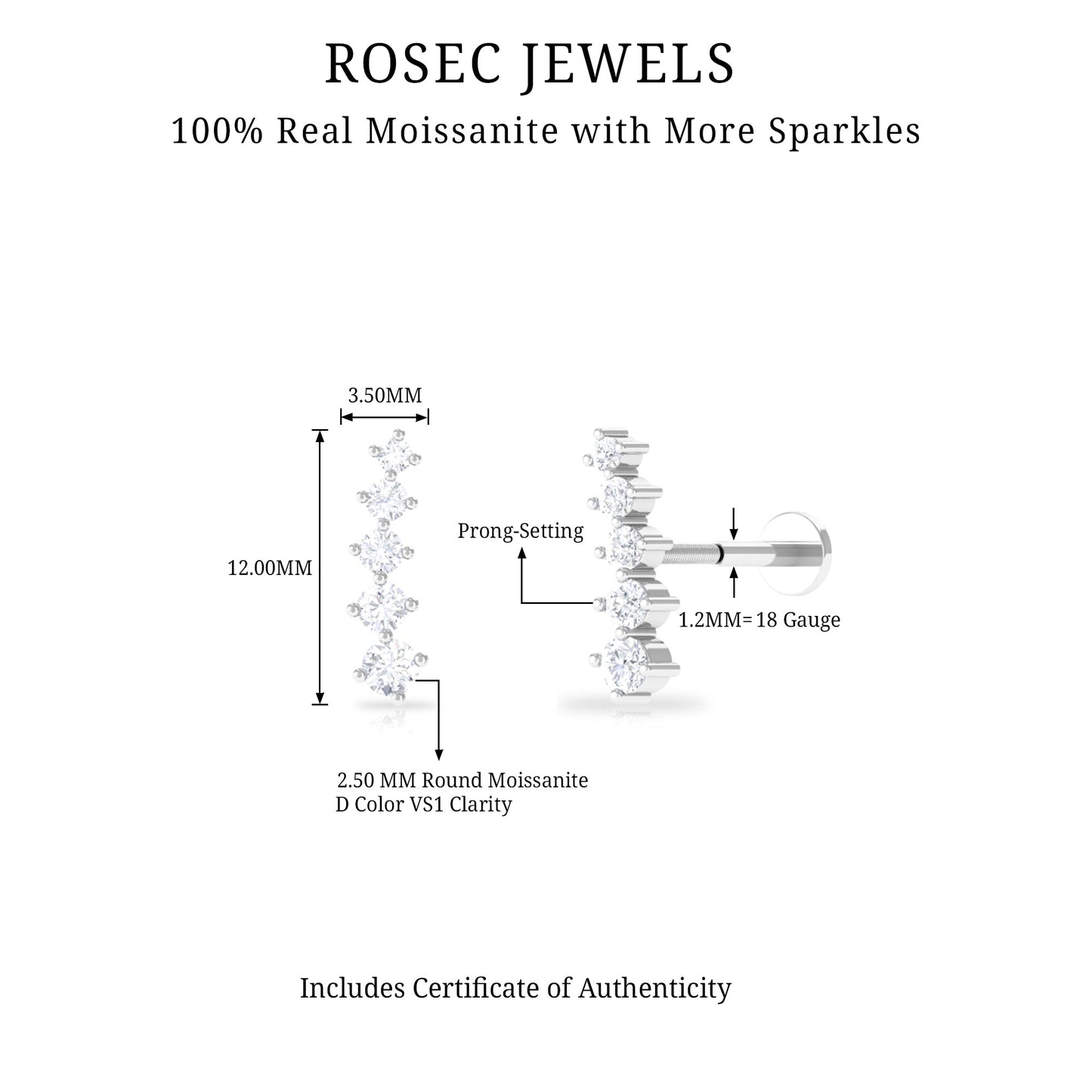 Minimal Moissanite Crawler Earring For Helix Piercing
