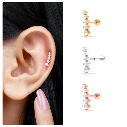 Minimal Moissanite Crawler Earring For Helix Piercing