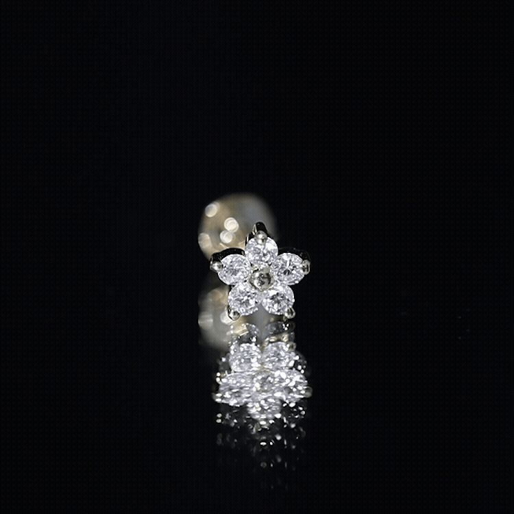 Certified Round Moissanite Flower Earring for Conch Piercing