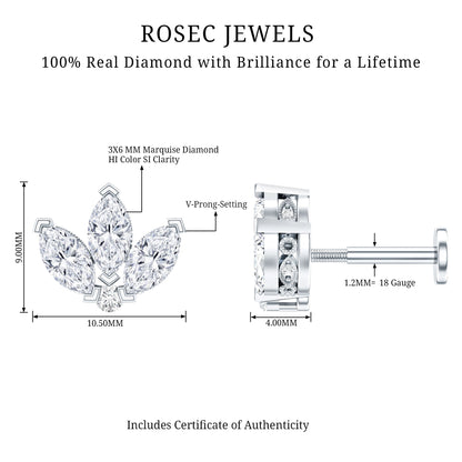 Marquise Diamond Lotus Flower Earring for Helix Piercing