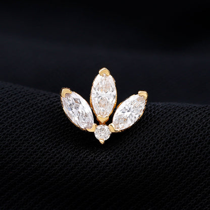 Marquise Diamond Lotus Flower Earring for Helix Piercing