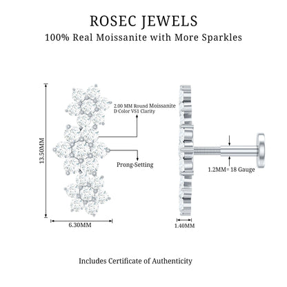 Certified Moissanite Flower Ear Climber Earring