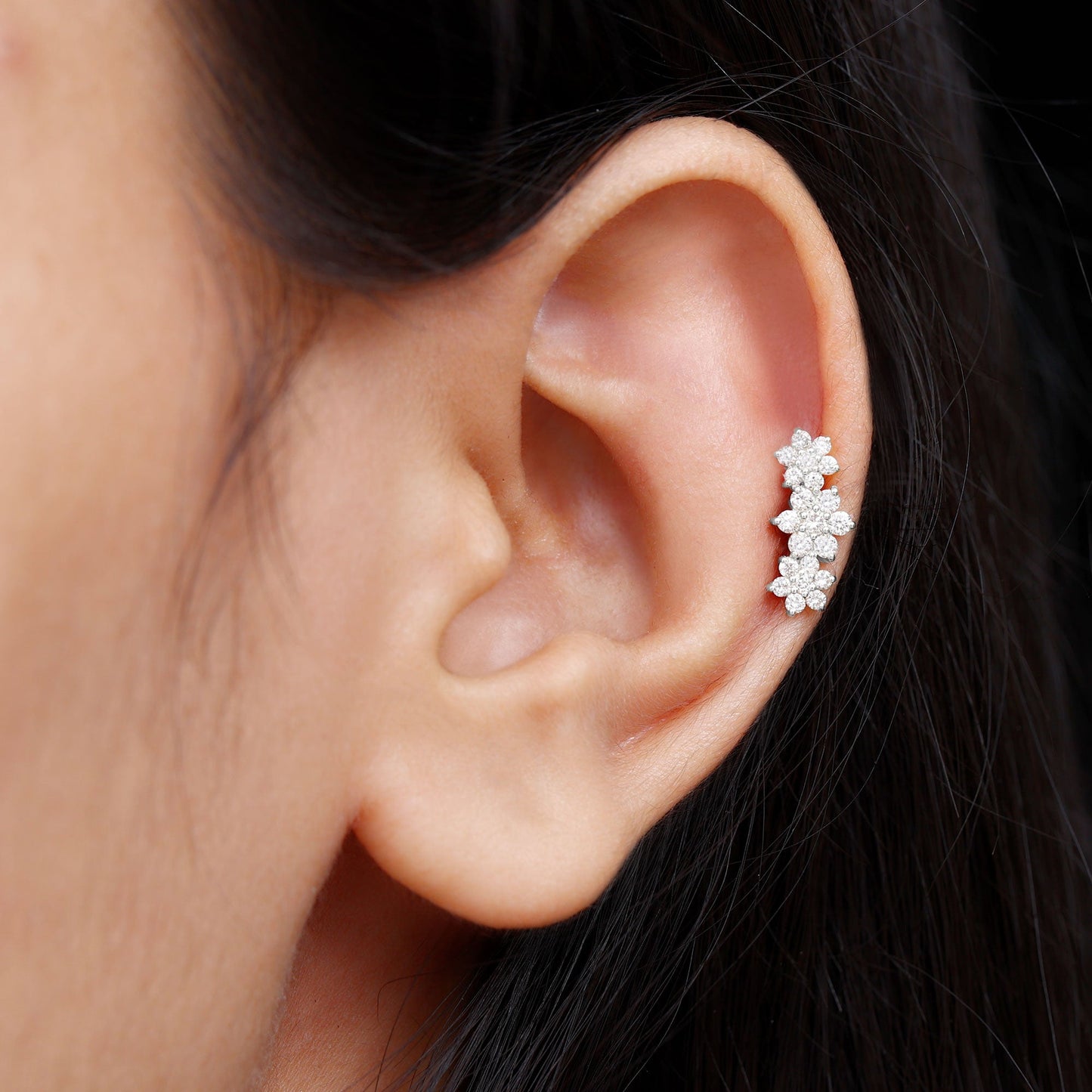 Certified Moissanite Flower Ear Climber Earring