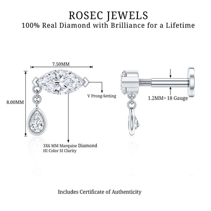 Real Marquise Diamond Cartilage Drop Earring
