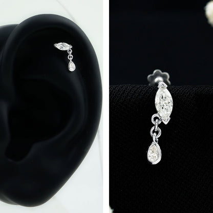 Real Marquise Diamond Cartilage Drop Earring