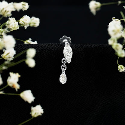 Real Marquise Diamond Cartilage Drop Earring