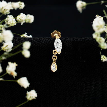 Real Marquise Diamond Cartilage Drop Earring