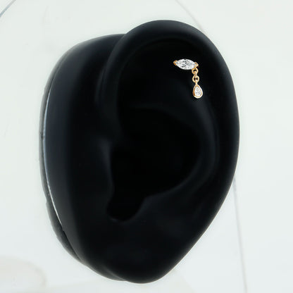 Real Marquise Diamond Cartilage Drop Earring