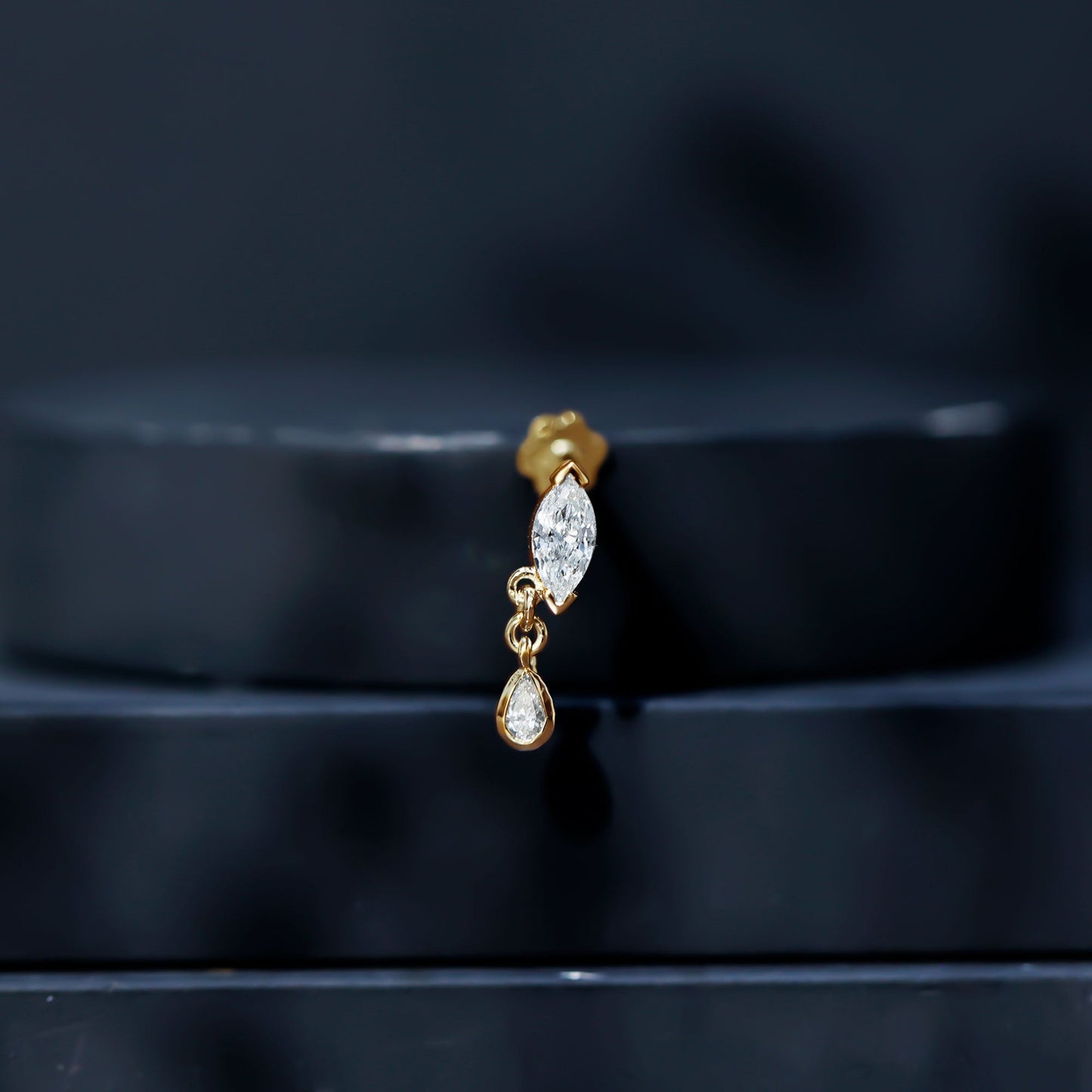 Real Marquise Diamond Cartilage Drop Earring