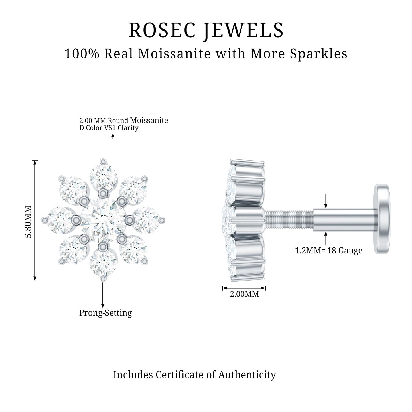 Minimalist Moissanite Flower Cartilage Earring