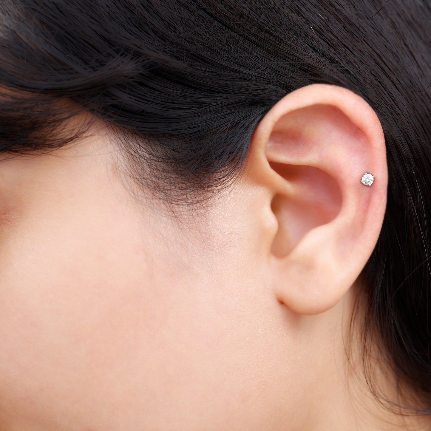 Dainty Round Moissanite Solitaire Tragus Earring