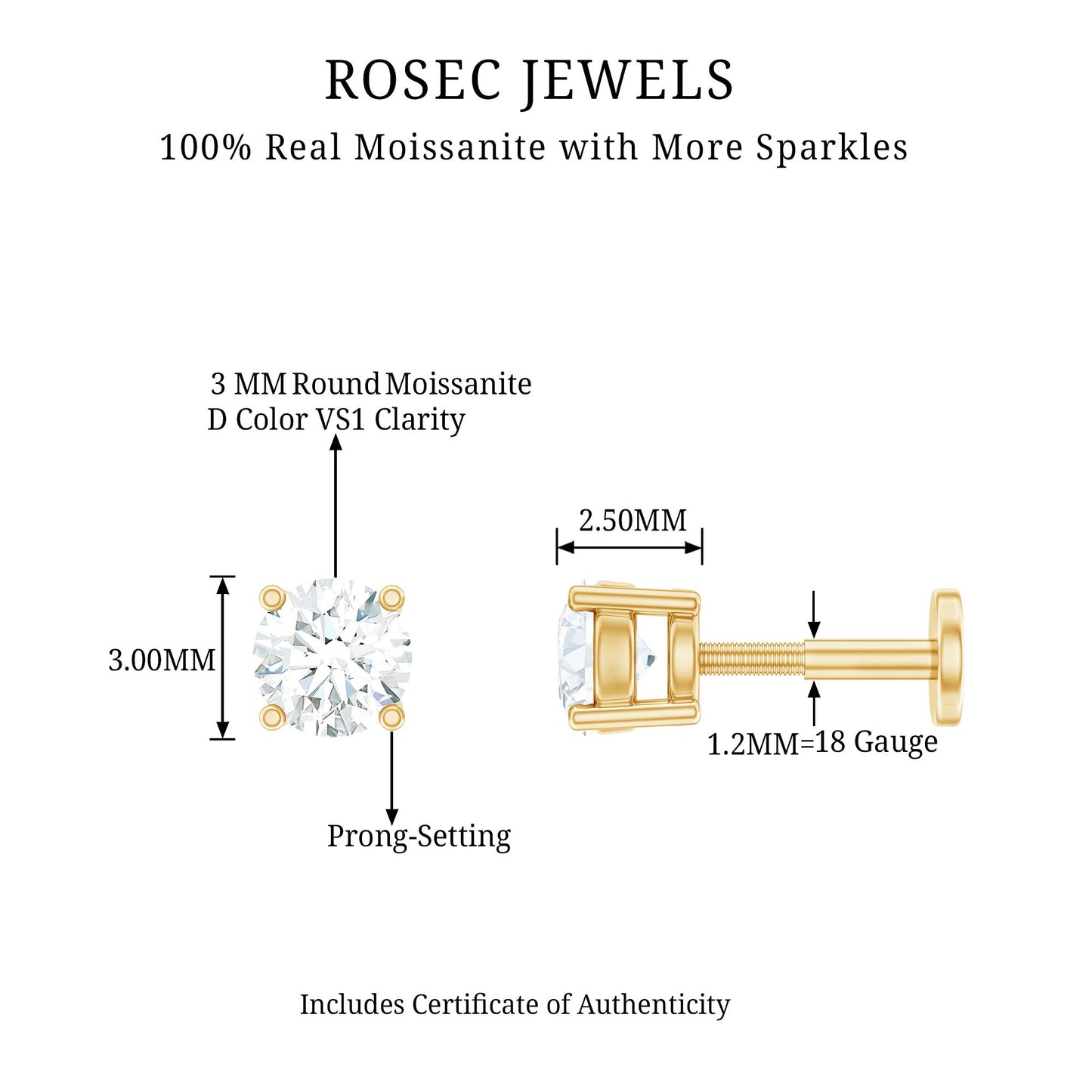 Dainty Round Moissanite Solitaire Tragus Earring