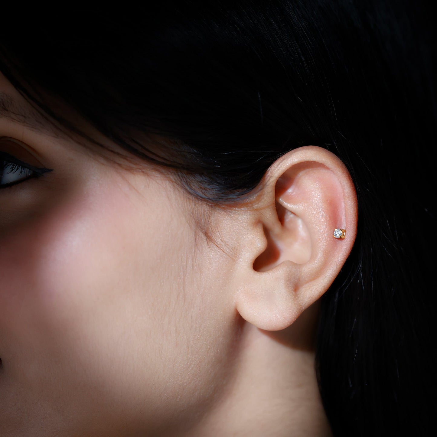 Dainty Round Moissanite Solitaire Tragus Earring