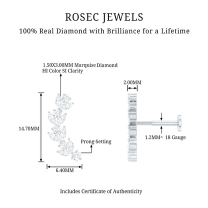 Nature Inspired Diamond Leaf Crawler Helix Earring