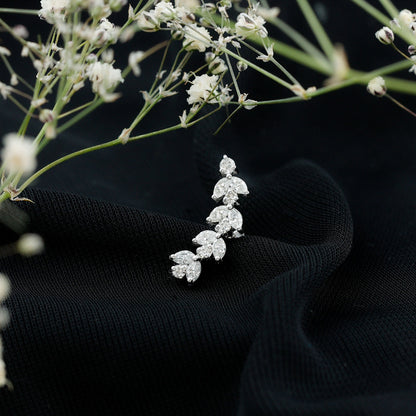 Nature Inspired Diamond Leaf Crawler Helix Earring