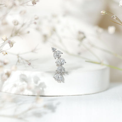 Nature Inspired Diamond Leaf Crawler Helix Earring