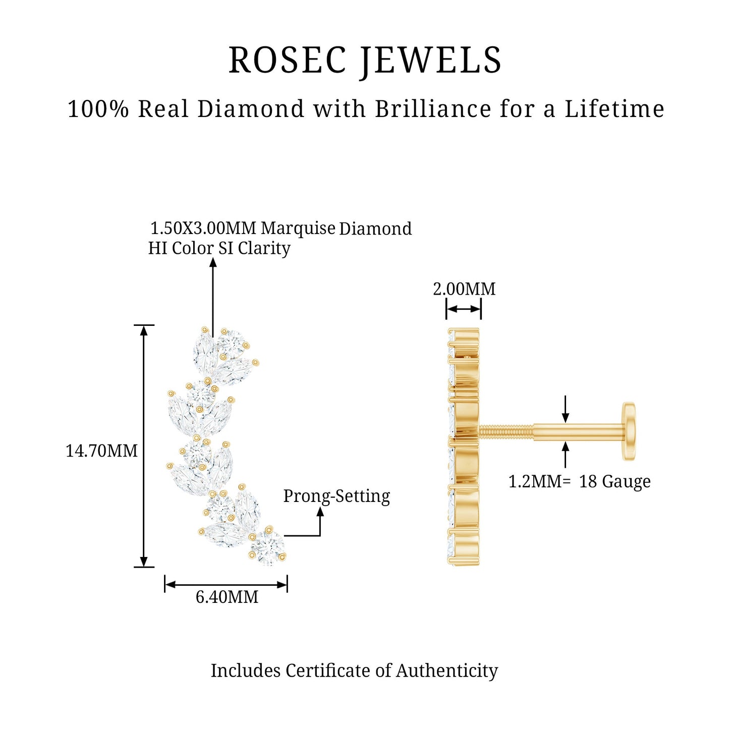 Nature Inspired Diamond Leaf Crawler Helix Earring