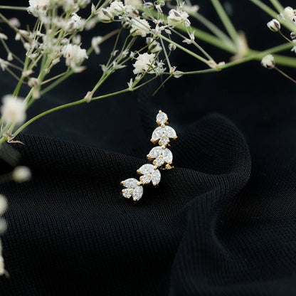 Nature Inspired Diamond Leaf Crawler Helix Earring