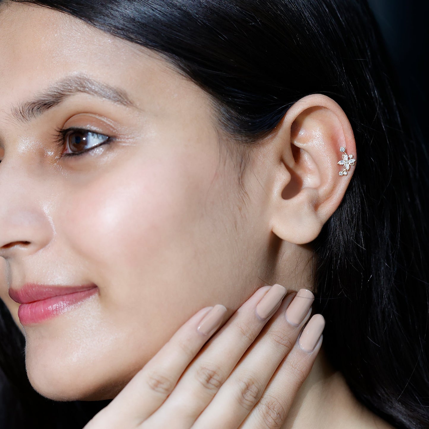 Diamond Flower Crawler Earring