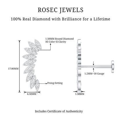 Diamond Wing Crawler Earring for Helix Piercing
