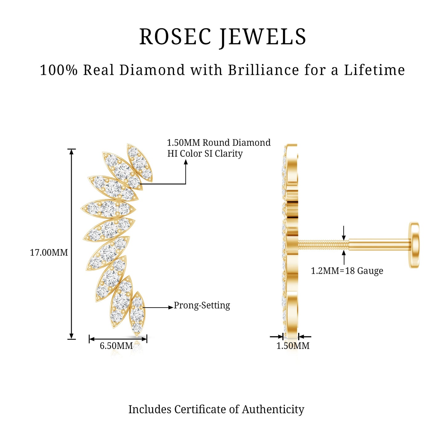 Diamond Wing Crawler Earring for Helix Piercing