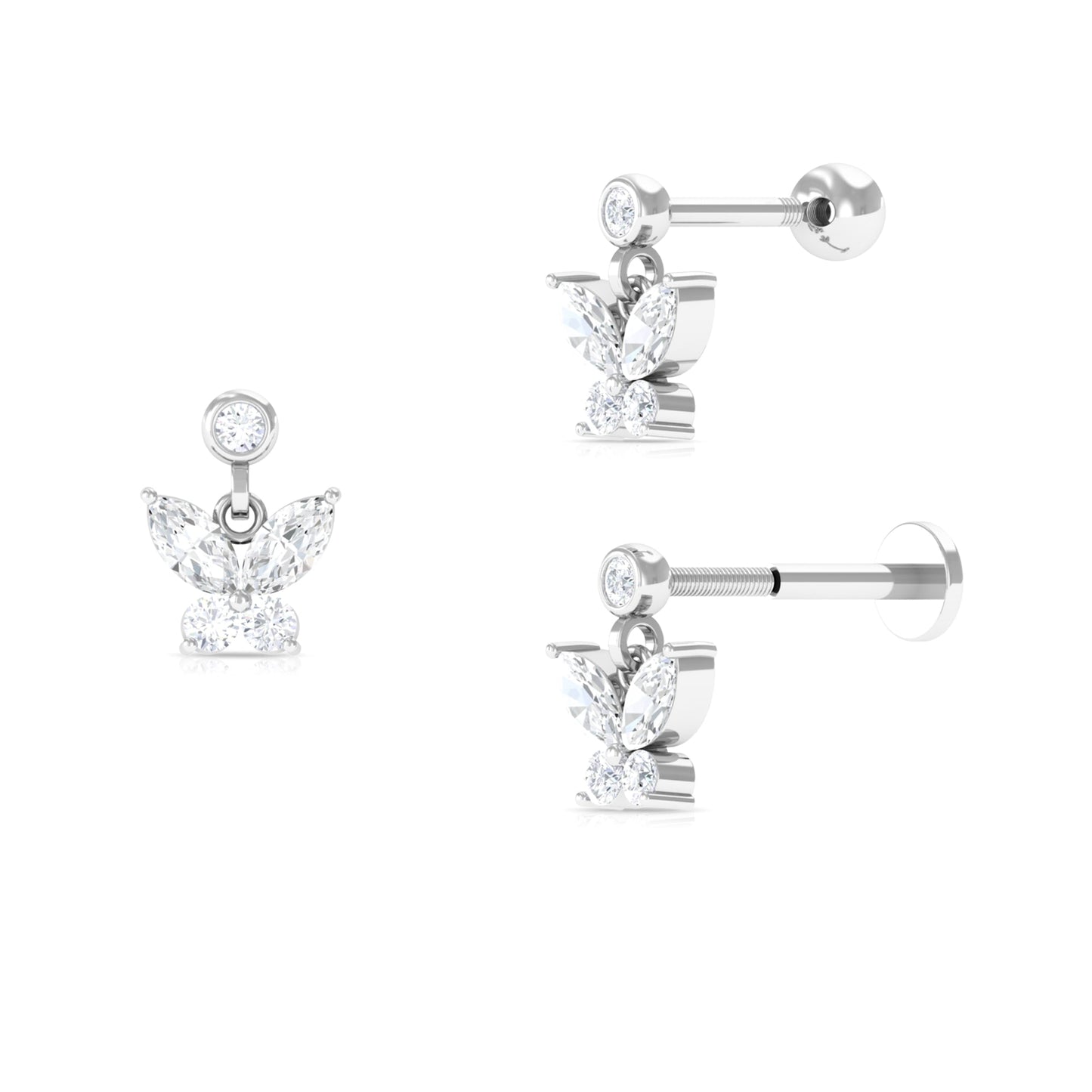 Marquise Moissanite Butterfly Dangly Earring for Helix Piercing