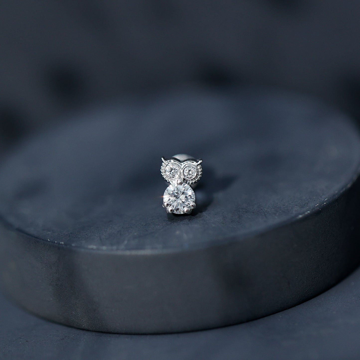 Round Cut Moissanite Owl Earring for Cartilage Piercing