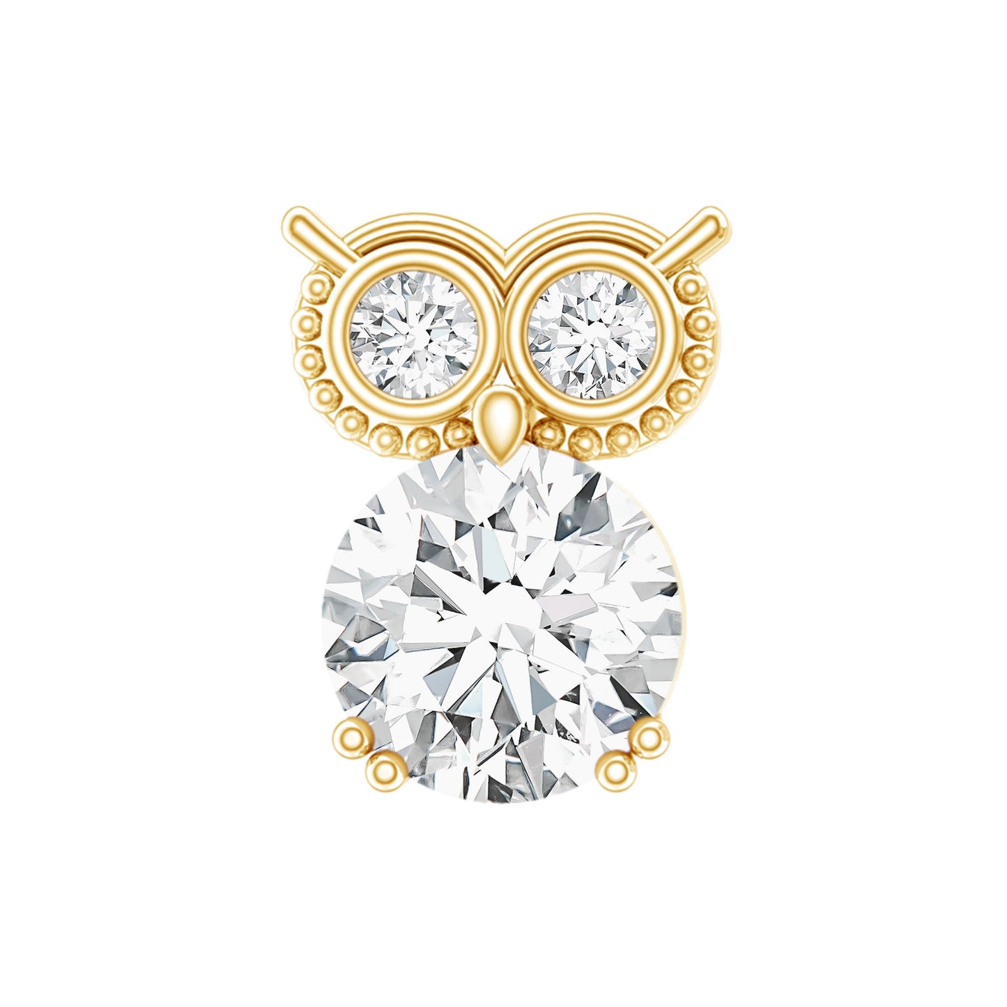 Round Cut Moissanite Owl Earring for Cartilage Piercing