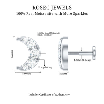 Moissanite Crescent Moon Helix Earring for Women