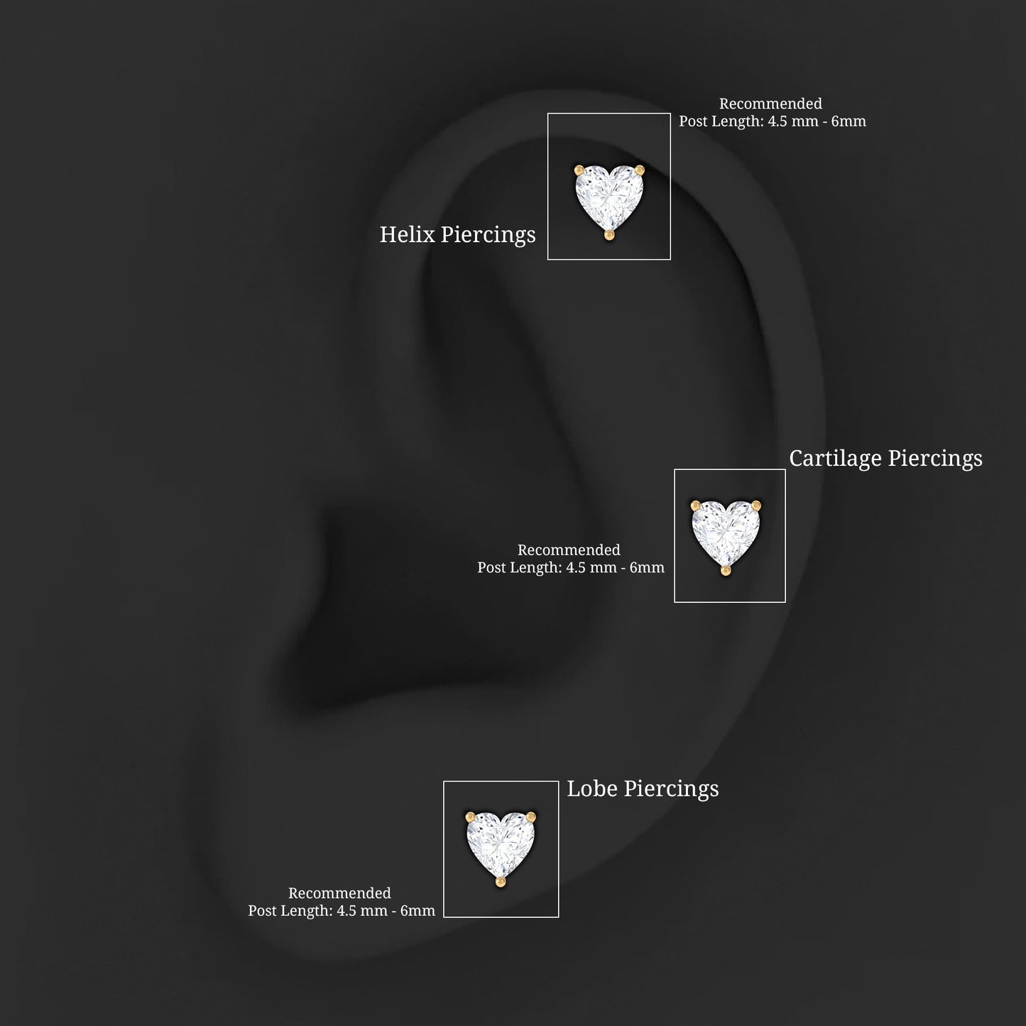 Heart Shape Moissanite Earring for Tragus Piercing