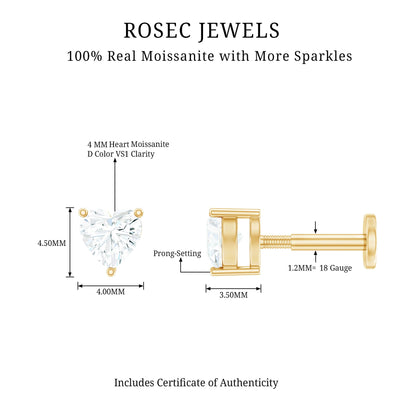 Heart Shape Moissanite Earring for Tragus Piercing
