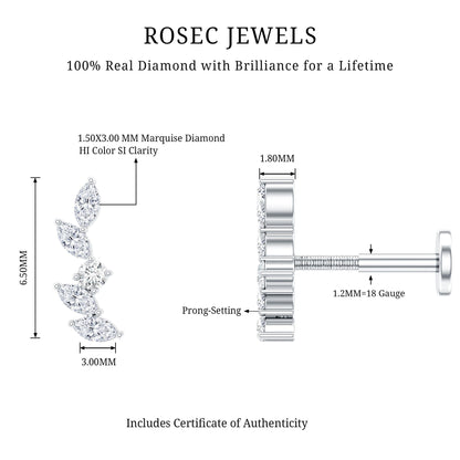 Marquise Shape Diamond Leaf Crawler Helix Earring