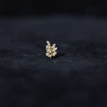 Natural Diamond Olive Leaf Earring for Cartilage Piercing
