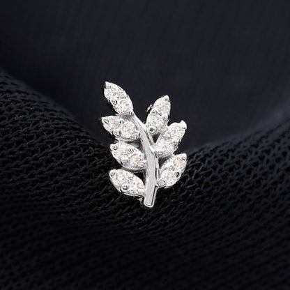 Natural Diamond Olive Leaf Earring for Cartilage Piercing