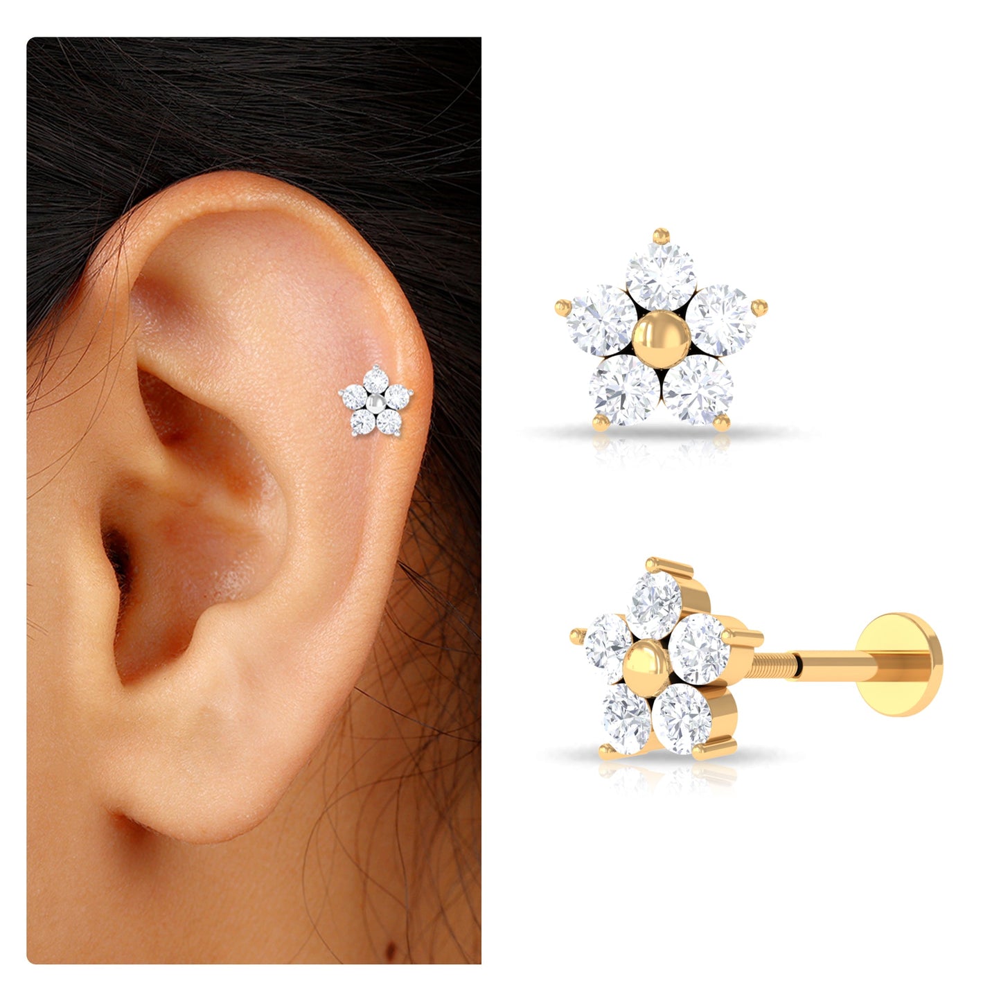 Certified Moissanite Flower Conch Earring for Women