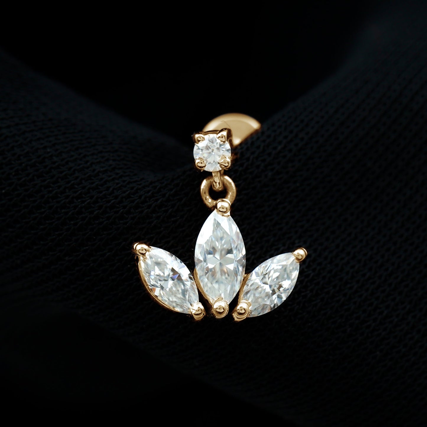 Marquise Cut Moissanite Lotus Flower Drop Helix Earring