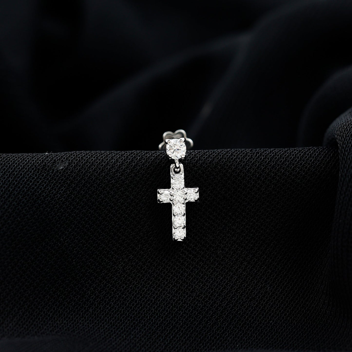 Moissanite Cross Dangly Earring for Helix Piercing