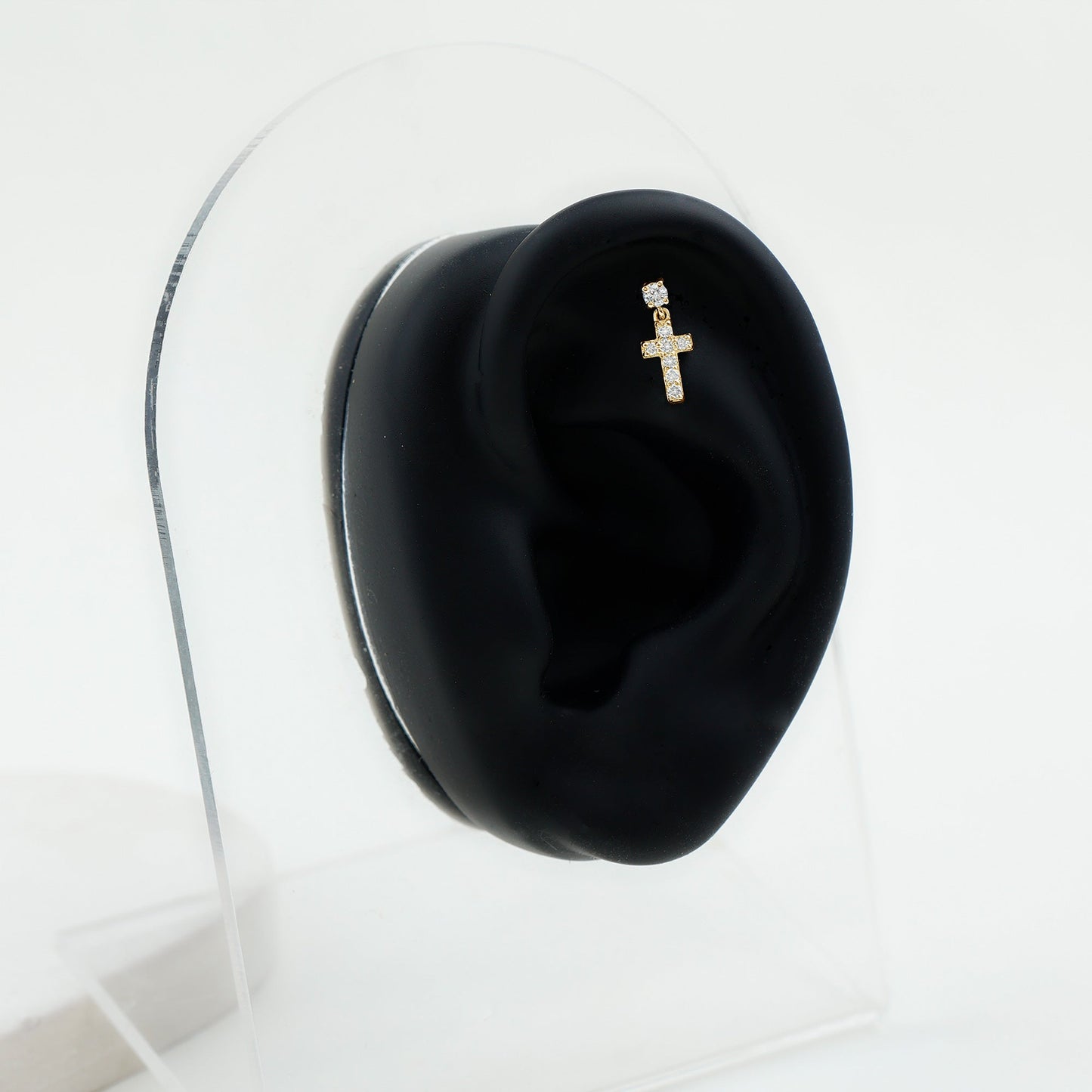 Moissanite Cross Dangly Earring for Helix Piercing